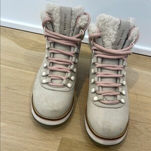 Cole Haan Cream and Pink Winter Boots with Fur Lining